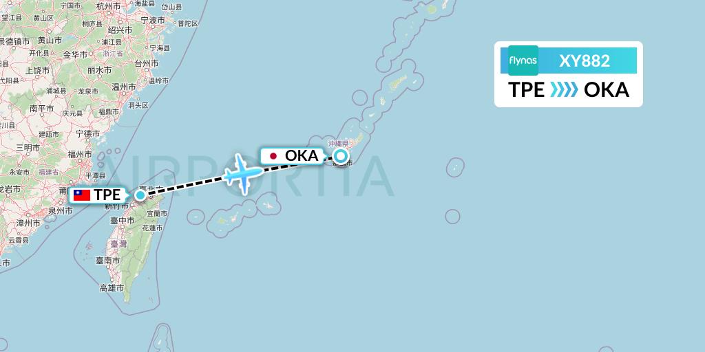 XY882 Flynas Flight Map: Taipei to Naha