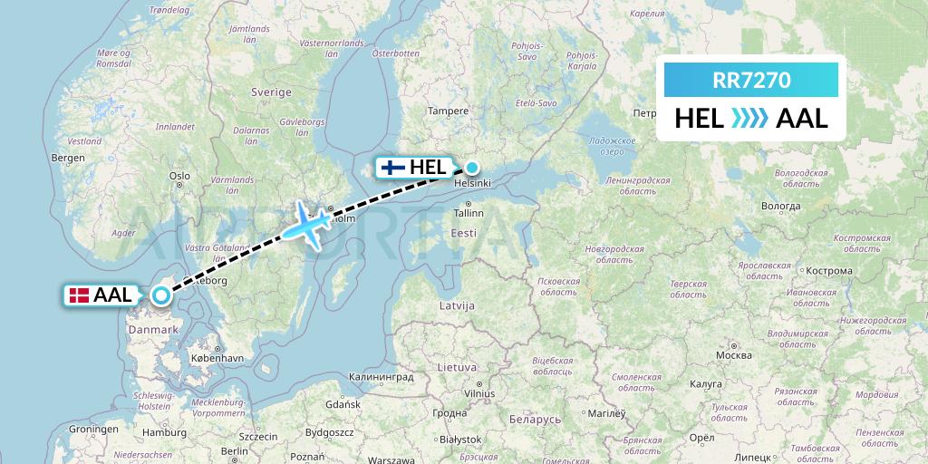 RR7270 Royal Air Force Flight Map: Helsinki to Aalborg