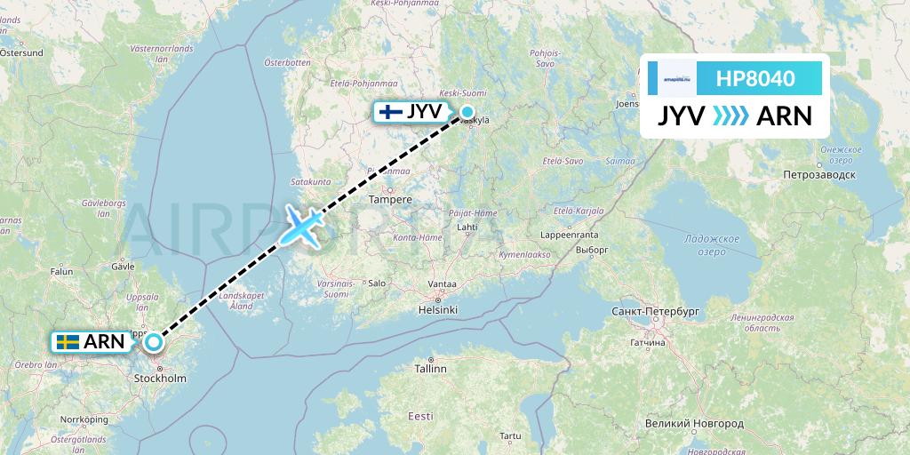HP8040 Amapola Flyg Flight Map: Jyvaskyla to Stockholm