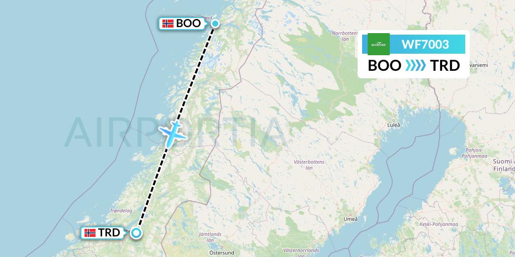 WF7003 Wideroe Flight Map: Bodo to Trondheim