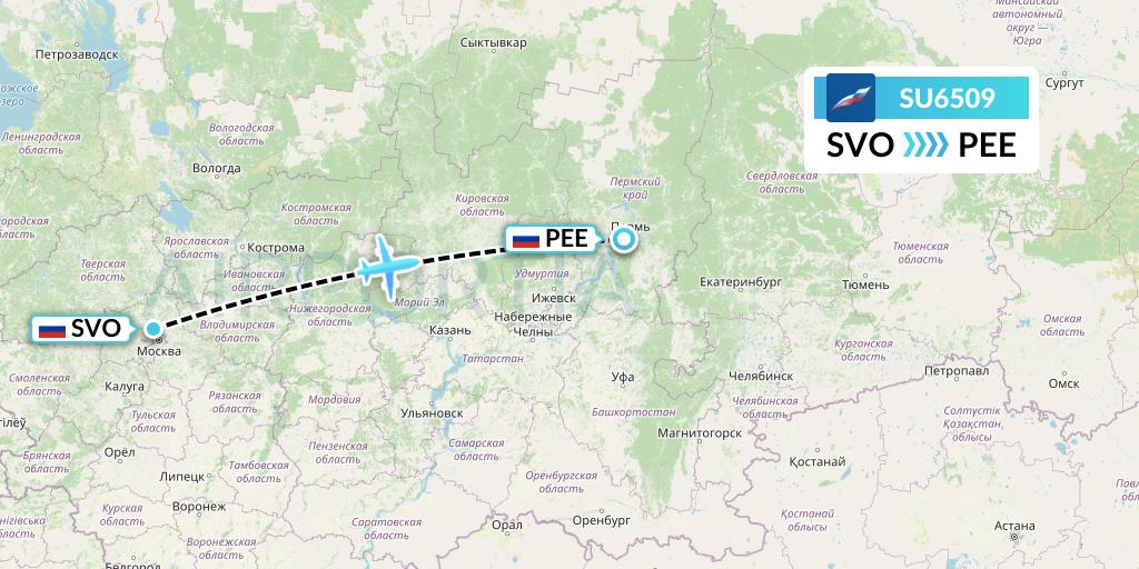 SU6509 Aeroflot Flight Map: Moscow to Perm