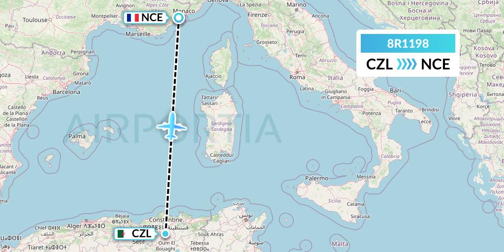 8R1198 Amelia Flight Map: Constantine to Nice