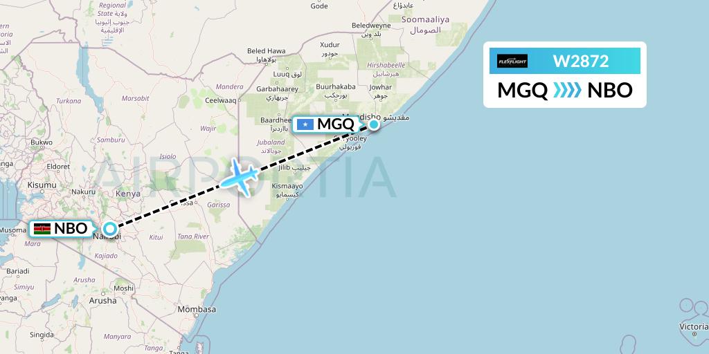 W2872 Flex Flight Flight Map: Mogadishu to Nairobi