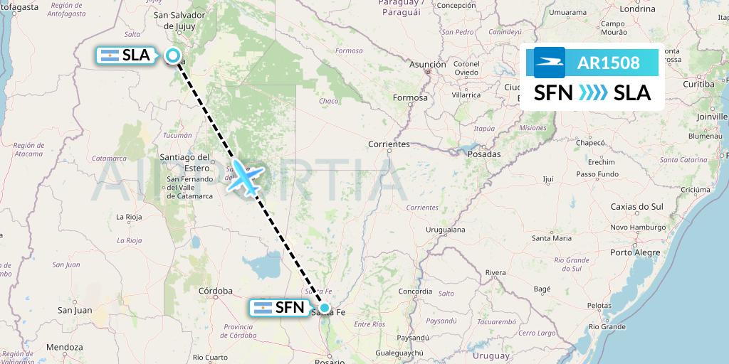 AR1508 Aerolineas Argentinas Flight Map: Santa Fe to Salta
