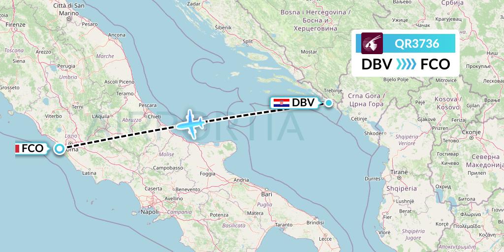QR3736 Qatar Airways Flight Map: Dubrovnik to Rome