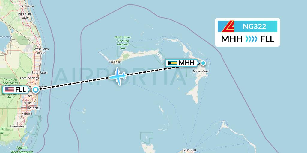 NG322 Aero Contractors Flight Map: Marsh Harbour to Fort Lauderdale