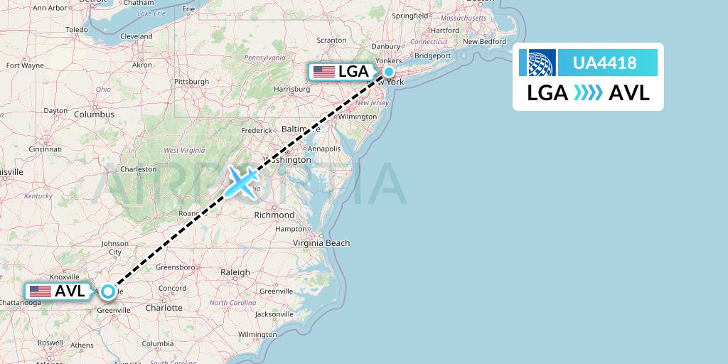 UA4418 United Airlines Flight Map: New York to Asheville