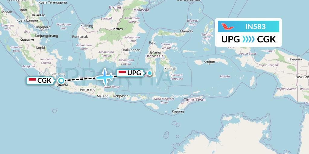 IN583 NAM Air Flight Map: Makassar to Jakarta