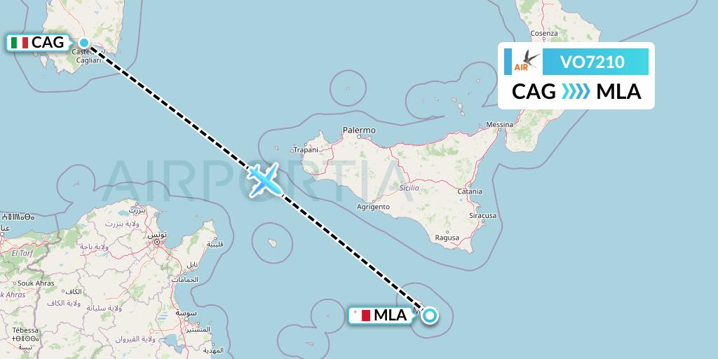 VO7210 Voyage Air Flight Map: Cagliari to Malta