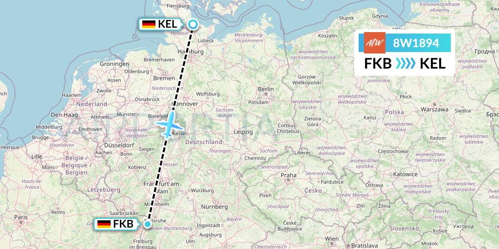 8W1894 Fly AllWays Flight Map: Karlsruhe/Baden-Baden to Kiel