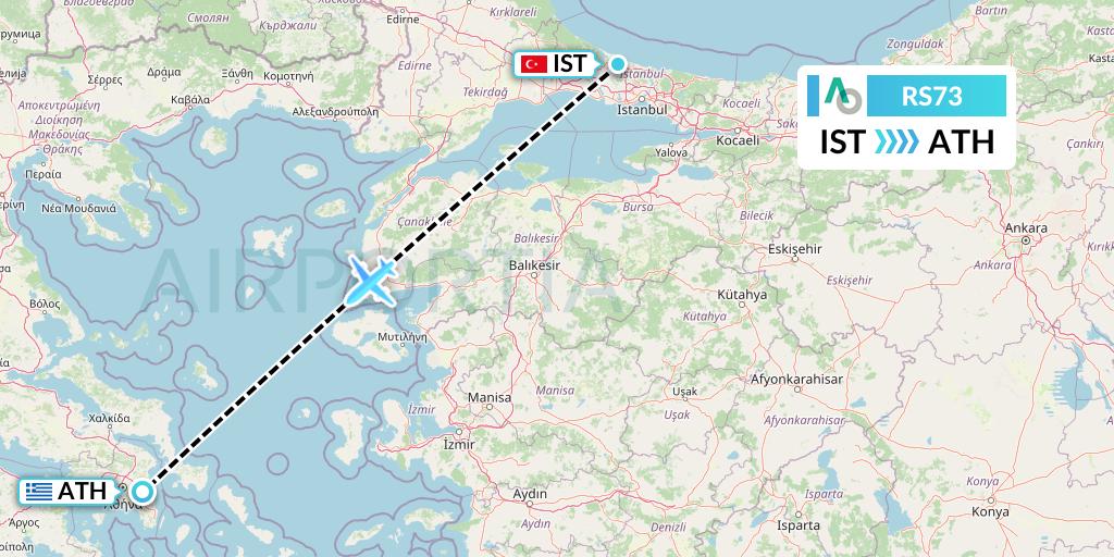 RS73 Air Seoul Flight Map: Istanbul to Athens