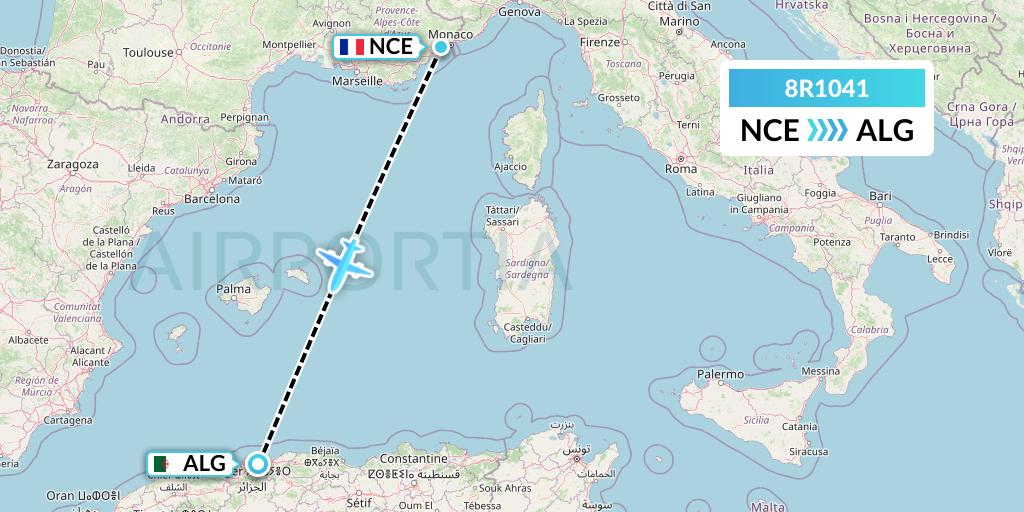 8R1041 Amelia Flight Map: Nice to Algiers