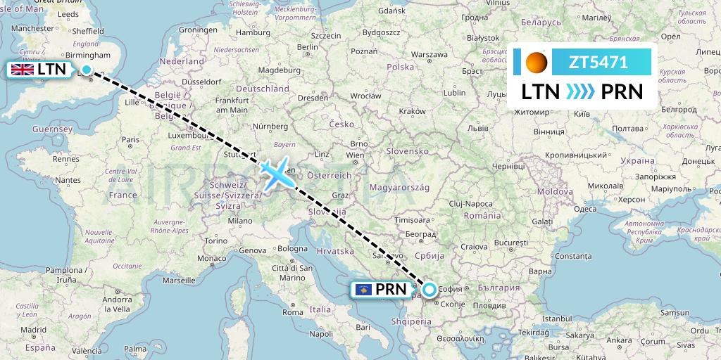 ZT5471 Titan Airways Flight Map: London to Pristina