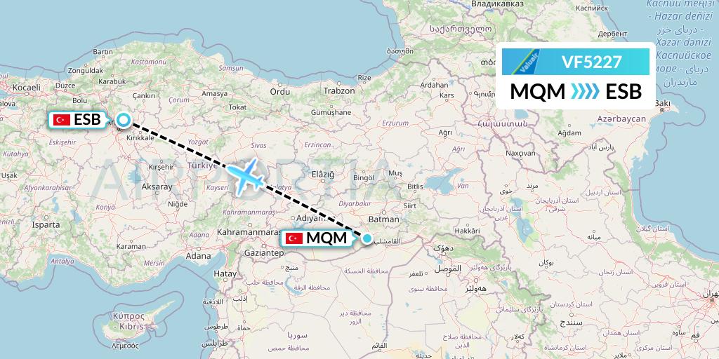 VF5227 ValuAir Flight Map: Mardin to Ankara