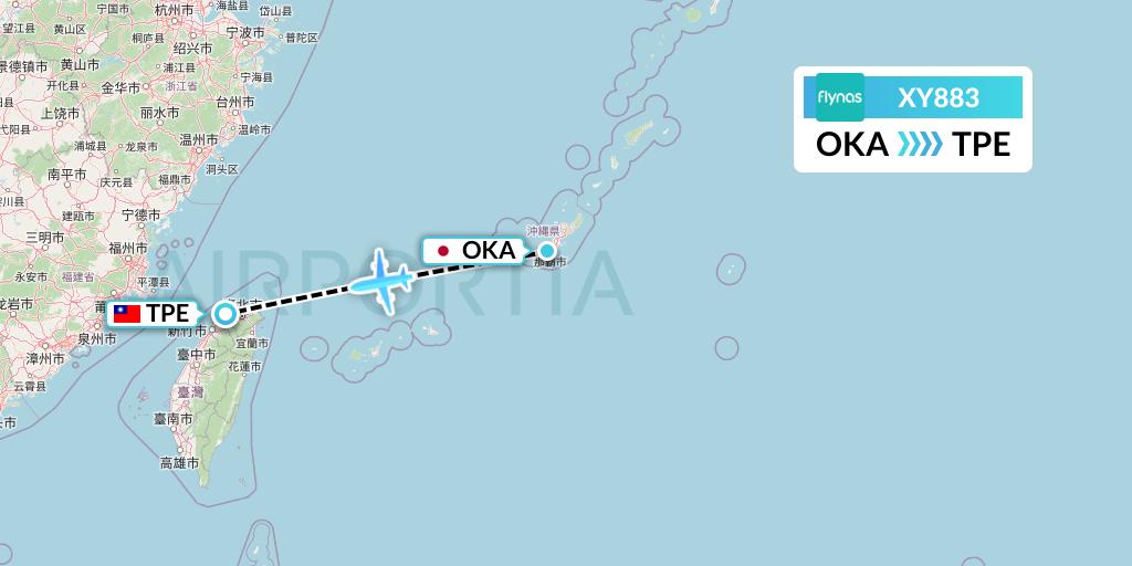 XY883 Flynas Flight Map: Naha to Taipei