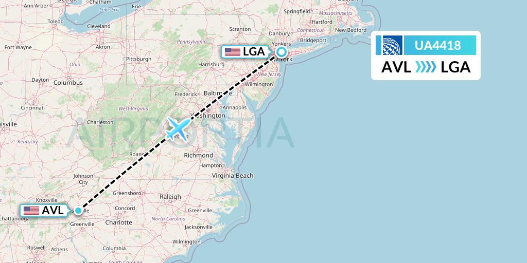 UA4418 United Airlines Flight Map: Asheville to New York