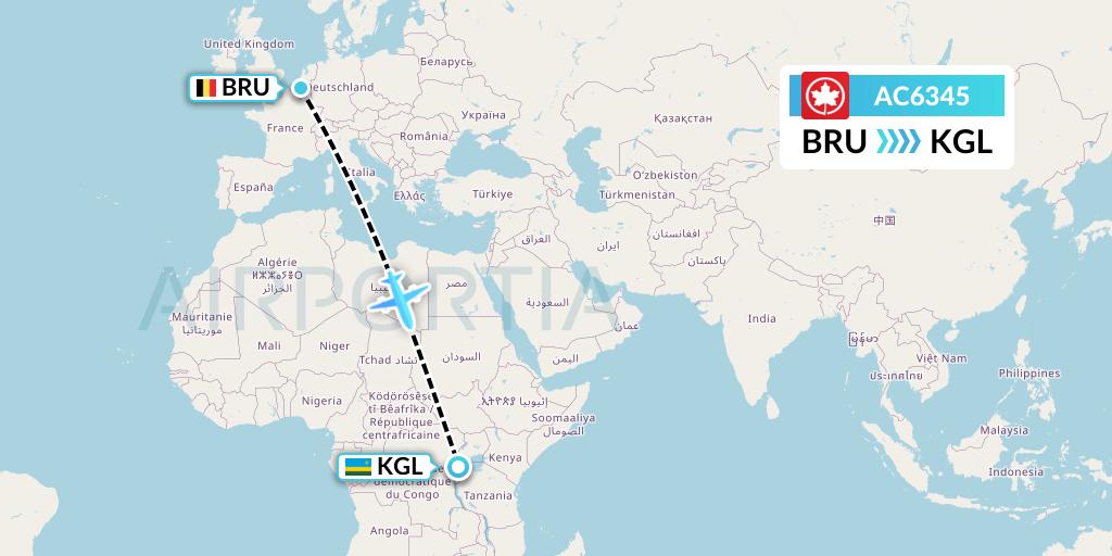 AC6345 Air Canada Flight Map: Brussels to Kigali