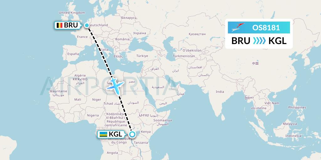 OS8181 Austrian Airlines Flight Map: Brussels to Kigali