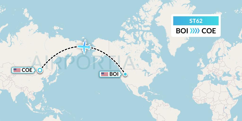 ST62 Air Thanlwin Flight Map: Boise to Spokane
