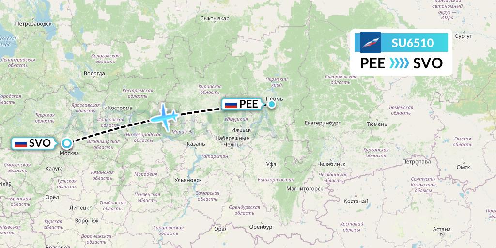 SU6510 Aeroflot Flight Map: Perm to Moscow