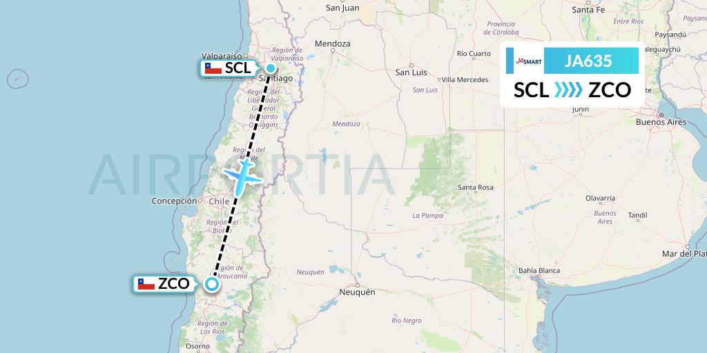 JA635 JetSMART Flight Map: Santiago to Temuco