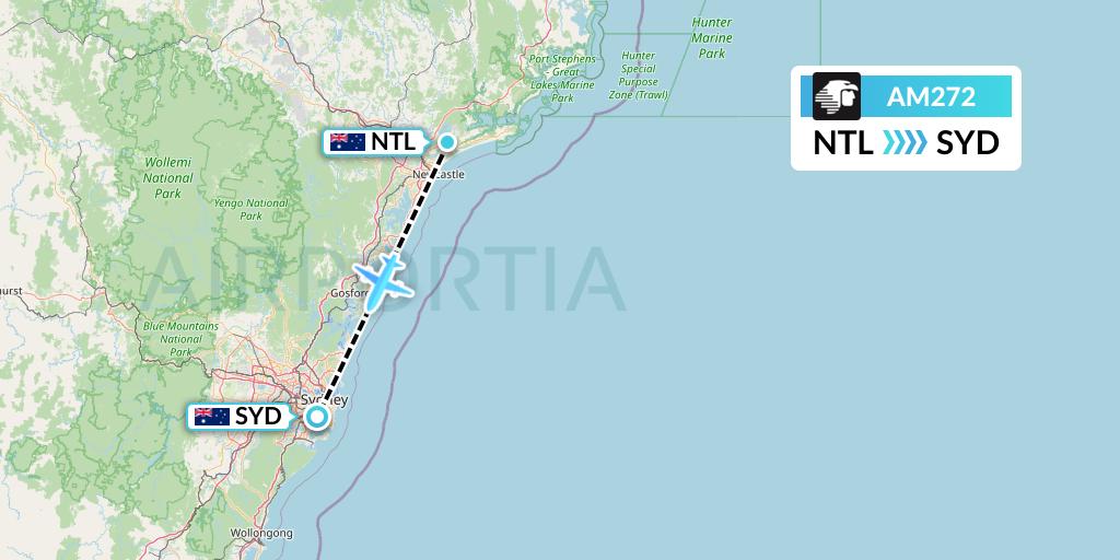 AM272 Aeromexico Flight Map: Newcastle to Sydney