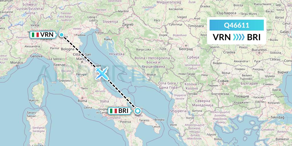 Q46611 Euroairlines Flight Map: Verona to Bari