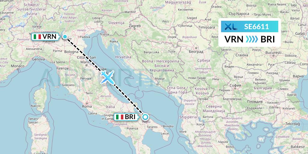 SE6611 XL Airways France Flight Map: Verona to Bari