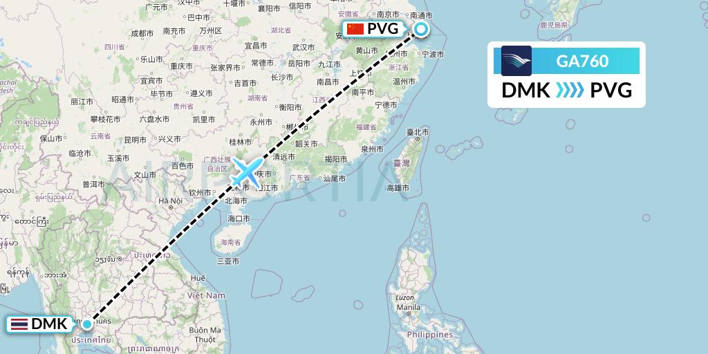 GA760 Garuda Indonesia Flight Map: Bangkok to Shanghai