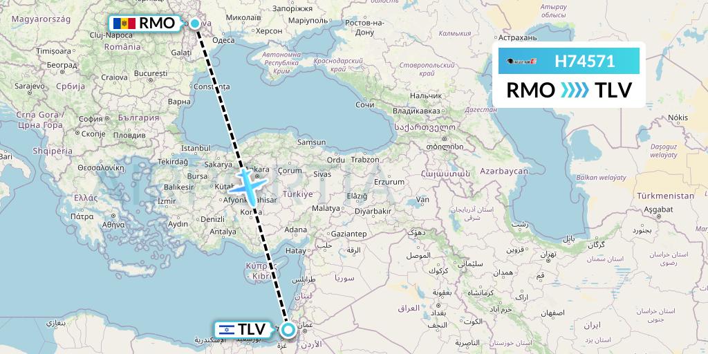 H74571 Eagle Air Flight Map: Chisinau to Tel Aviv