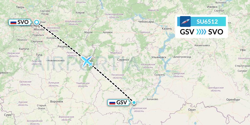 SU6512 Aeroflot Flight Map: Saratov to Moscow