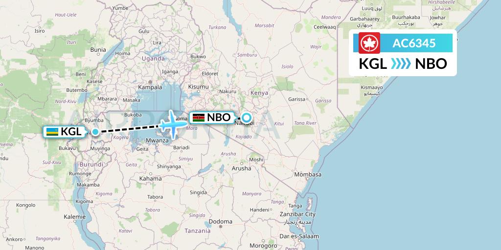 AC6345 Air Canada Flight Map: Kigali to Nairobi