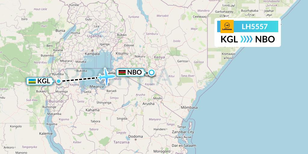 LH5557 Lufthansa Flight Map: Kigali to Nairobi