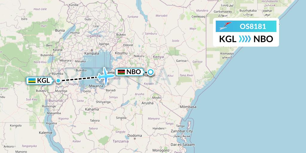 OS8181 Austrian Airlines Flight Map: Kigali to Nairobi