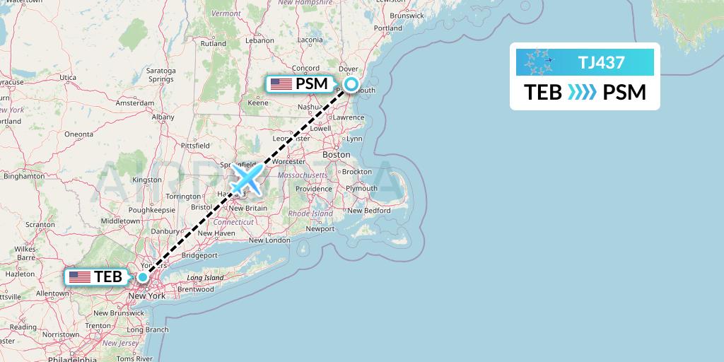 TJ437 Tradewind Aviation Flight Map: Teterboro to Portsmouth