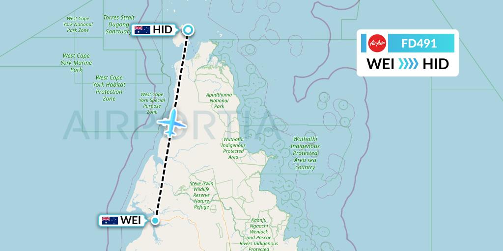 FD491 Thai AirAsia Flight Map: Weipa to Horn Island