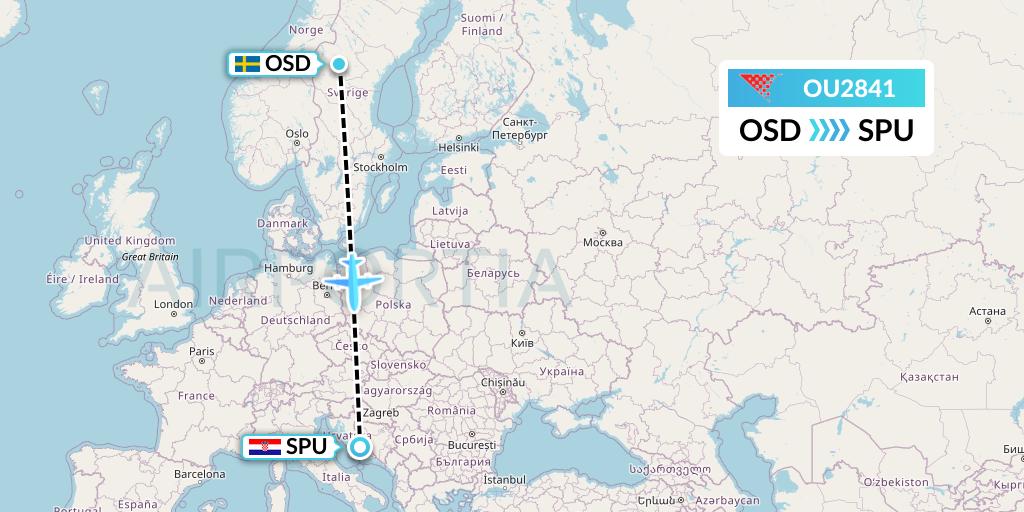 OU2841 Croatia Airlines Flight Map: Ostersund to Split