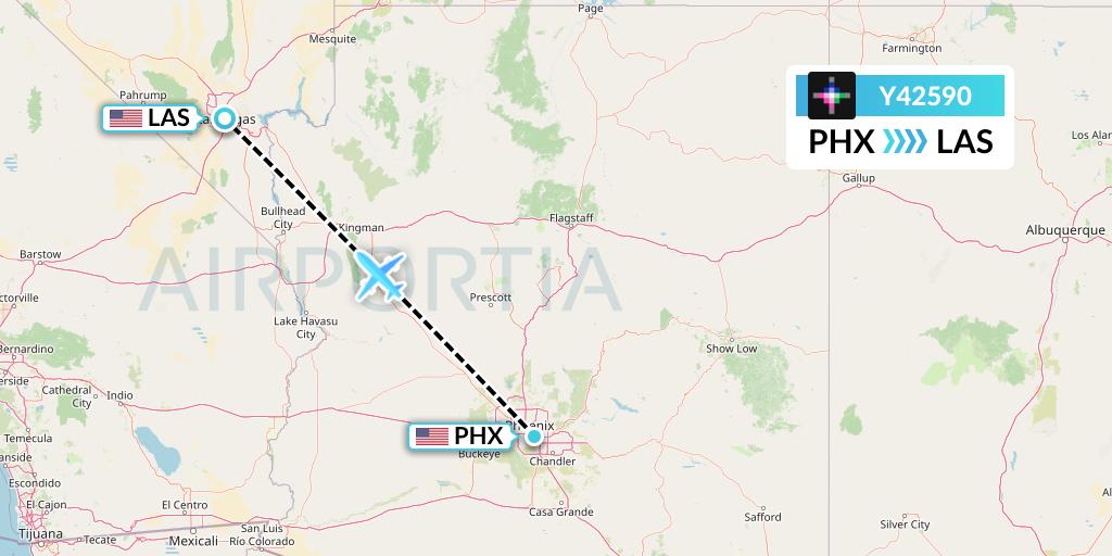 Y42590 Volaris Flight Map: Phoenix to Las Vegas