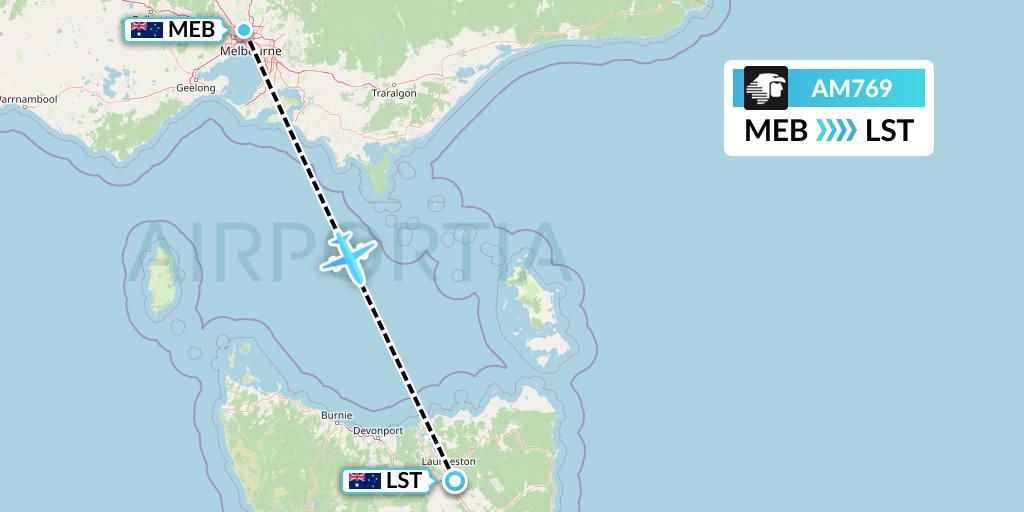 AM769 Aeromexico Flight Map: Essendon to Launceston