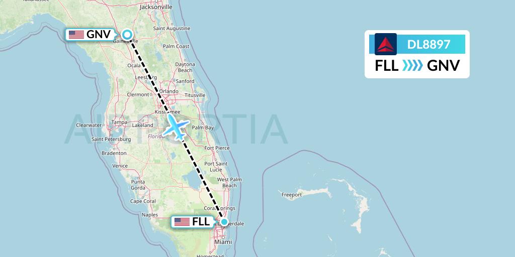 DL8897 Delta Air Lines Flight Map: Fort Lauderdale to Gainesville