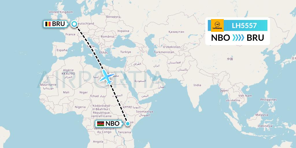 LH5557 Lufthansa Flight Map: Nairobi to Brussels