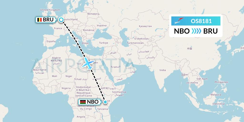 OS8181 Austrian Airlines Flight Map: Nairobi to Brussels