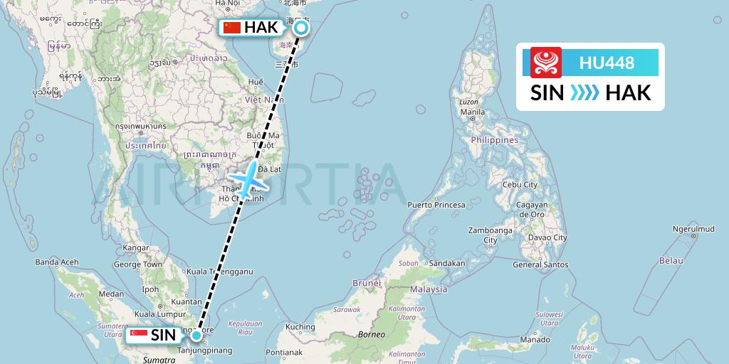 HU448 Hainan Airlines Flight Map: Singapore to Haikou