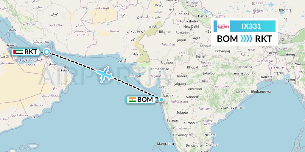IX331 Air India Express Flight Map: Mumbai to Ra'sal-Khaymah