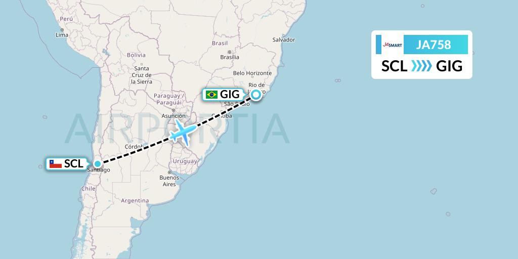 JA758 JetSMART Flight Map: Santiago to Rio de Janeiro