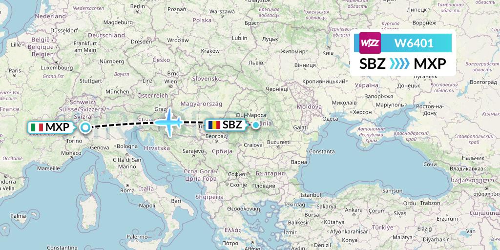 W6401 Wizz Air Flight Map: Sibiu to Milan