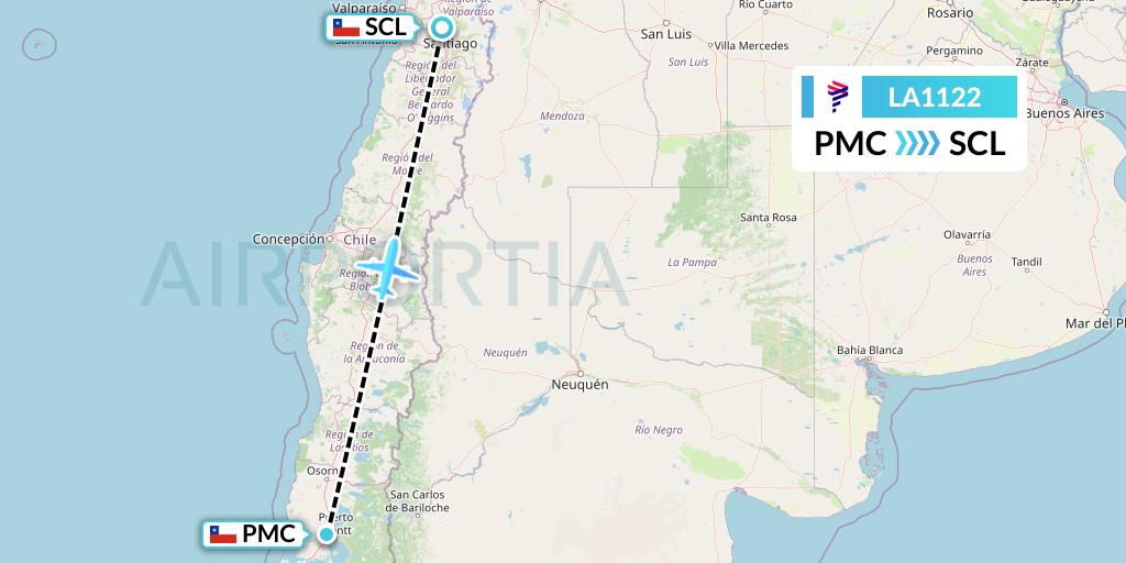 LA1122 LAN Airlines Flight Map: Puerto Montt to Santiago