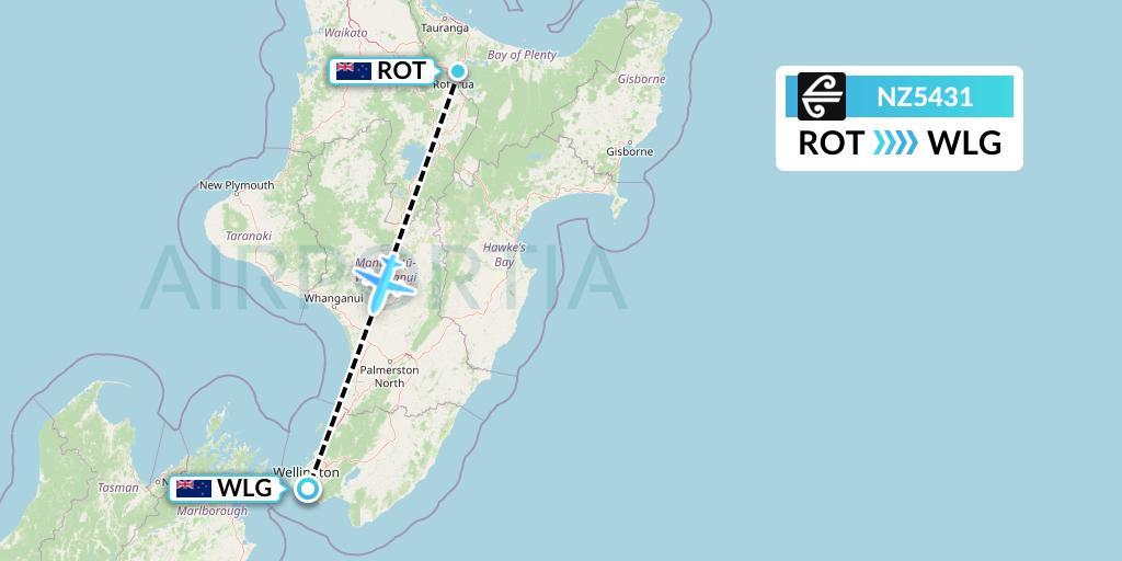 NZ5431 Air New Zealand Flight Map: Rotorua to Wellington