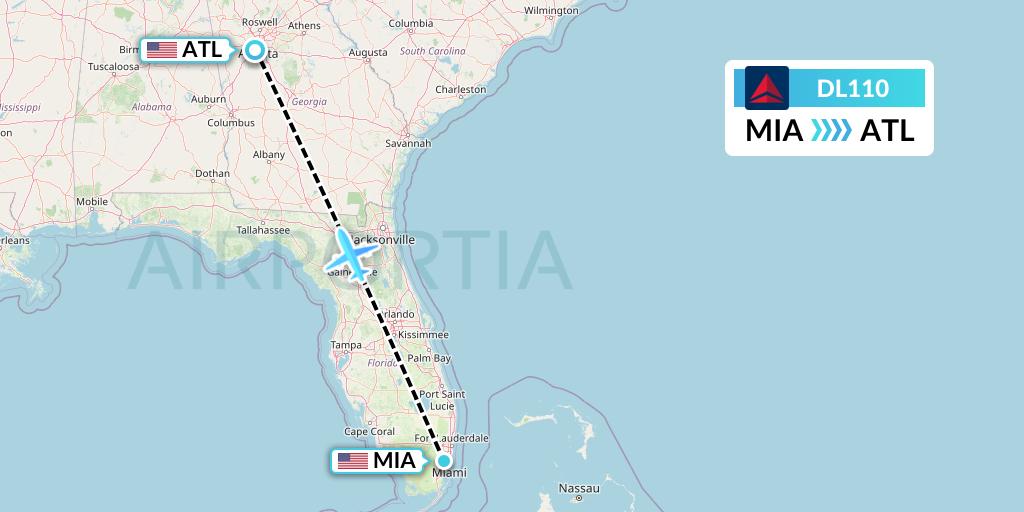 DL110 Delta Air Lines Flight Map: Miami to Atlanta