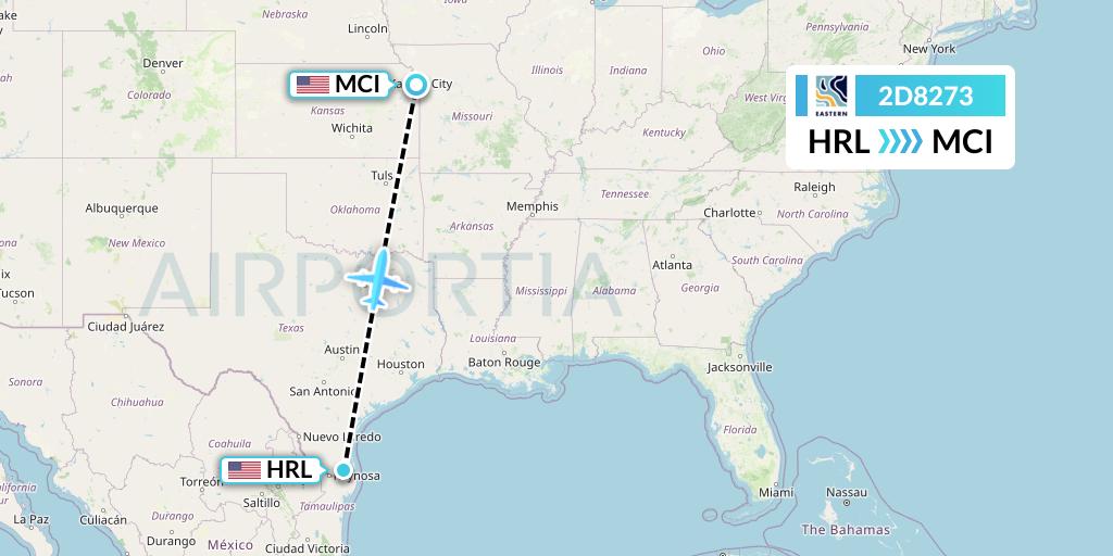 2D8273 Dynamic Airways Flight Map: Harlingen to Kansas City